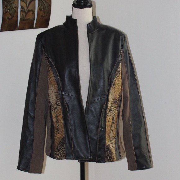 Koos of Course Jackets & Blazers - Koos Of Course, Vintage fitted brown leather and Tweed jacket